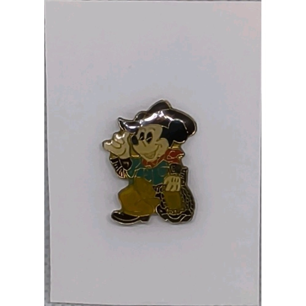 Original Vintage 1980s Pin Badge Disney Mickey Cowboy Lasso Enamel RARE br